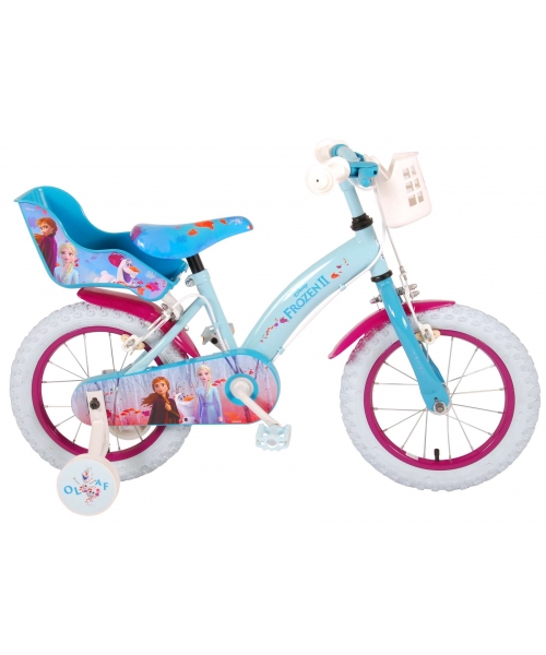 Bicicleta pentru copii Disney Frozen 2 - Fete - 14 inch - Albastru / Violet - 2 frane de mana culoare Albastru
