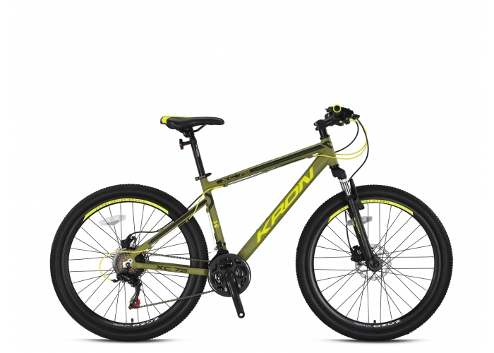 Bicicleta KRON XC 75, aluminiu, frane hidraulice, roata 27.5", 21 viteze, cadru 17", culoare kaki/galben