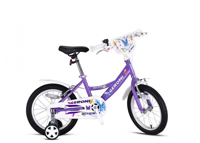 Bicicleta copii Geroni Butterfly, roata 16", culoare violet, cadru otel