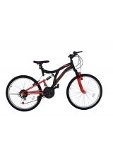 Bicicleta MTB Tec Black, full suspension, culoare negru/rosu, roata 24, cadru otel