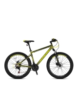Bicicleta copii Kron XC 75 MTB Boy, roata 24", 21 viteze, cardu 13" din aluminiu, frana disc mecanica, culoare kaki/galben