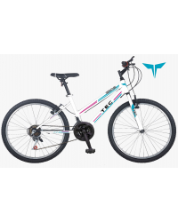 Bicicleta MTB copii TEC Eros, culoare alb/albastru/roz, roata 24", cadru din otel