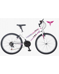 Bicicleta MTB copii TEC Eros, culoare alb/roz/mov, roata 24", cadru din otel