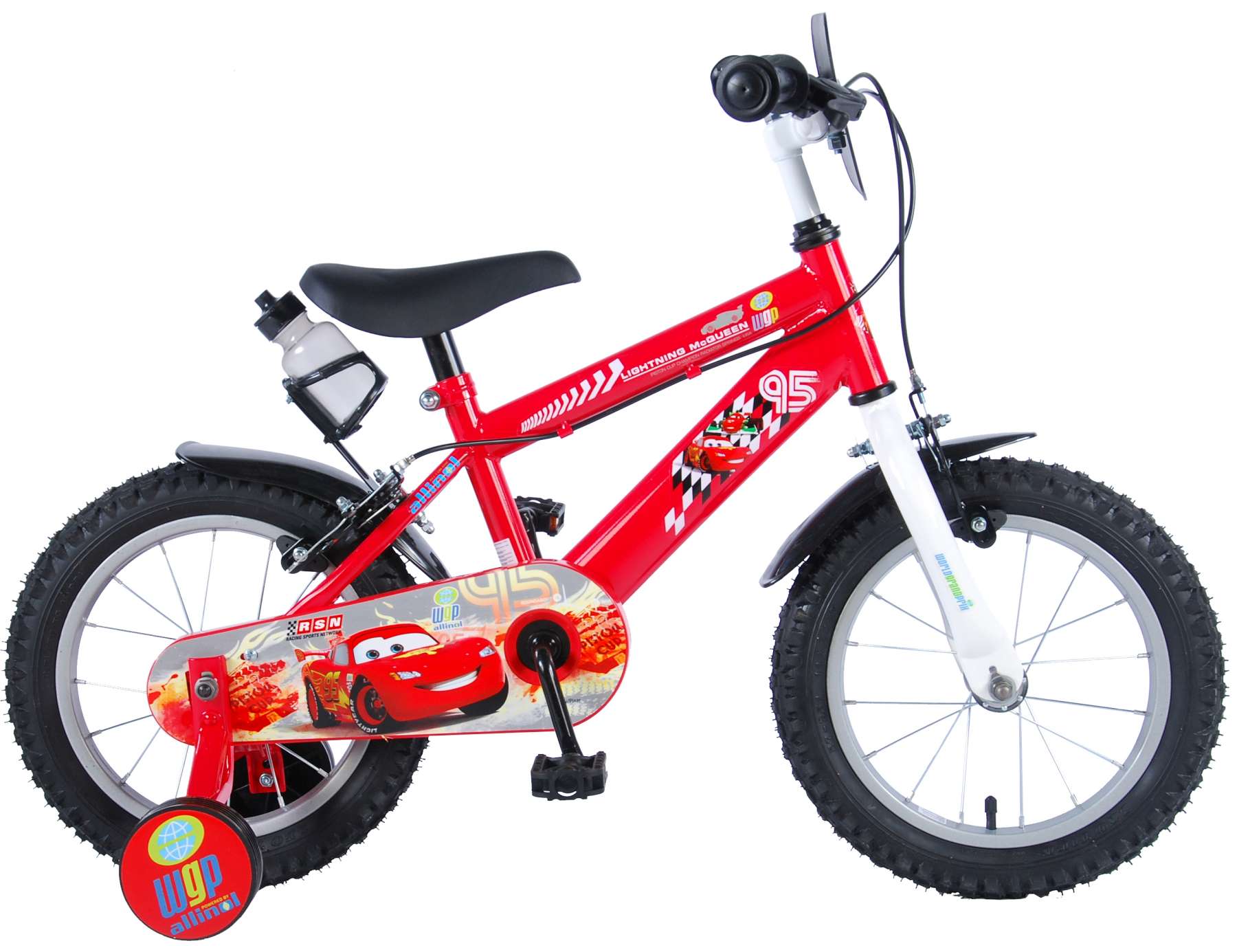 Bicicleta pentru copii disney cars - baieti - 14 inch - rosu - 2 frane de mana culoare rosu